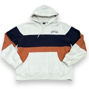RVCA Hooded Sweatshirt Color Block Unisex Size Medium Cream Orange Dark Blue